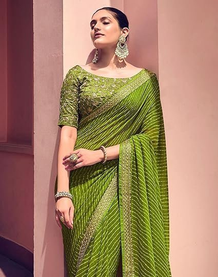 women's georgette bandhani printed saree with unstitched blouse piece - Image 2