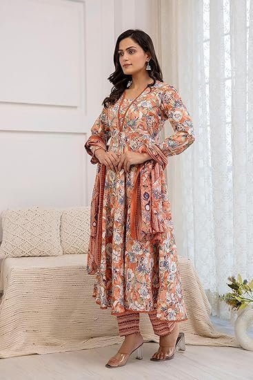 Women's parthvi women's printed cotton anarkali kurta & pant with dupatta set - Image 5