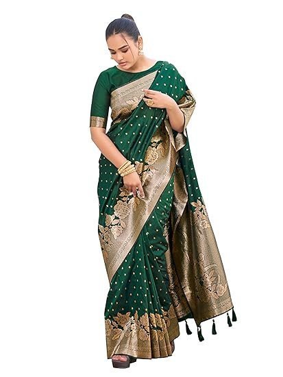Women's manohari women's trendy banarasi woven saree with heavy jacquard work, elegant design, silk saree with maching lace border unstitched blouse piece for weddings & festive occasions - Image 2