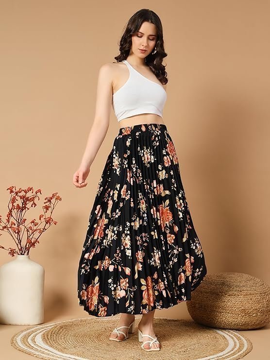 Women's kzully | floral printed maxi skirt | comfortable elastic waist | stylish morden and comfortable looking | fashionable and modern look perfect for any event - Image 2