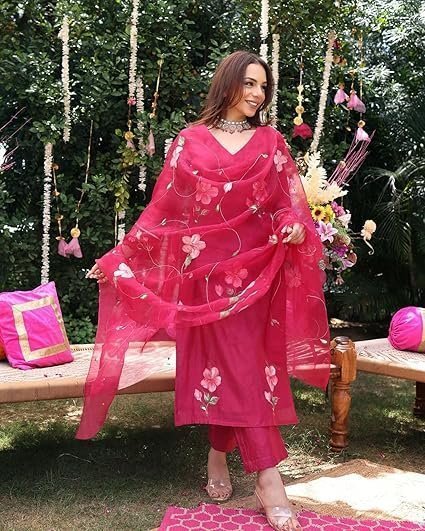 Women's designer women's rayon viscose printed straight kurta with pant & dupatta