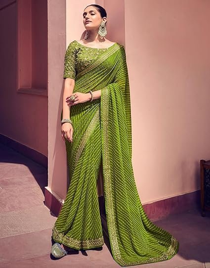 women's georgette bandhani printed saree with unstitched blouse piece - Image 5