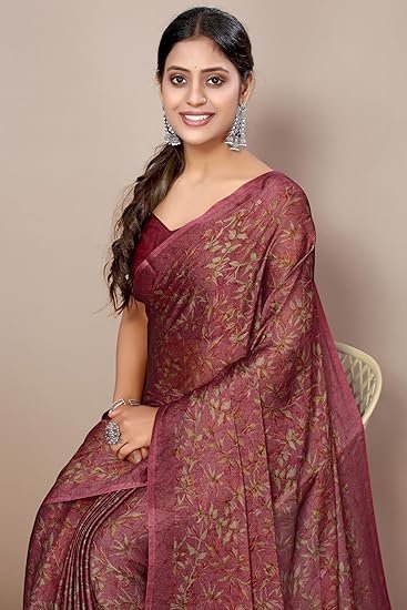 Women's fashion women's chiffon floral printed saree with blouse piece - Image 3