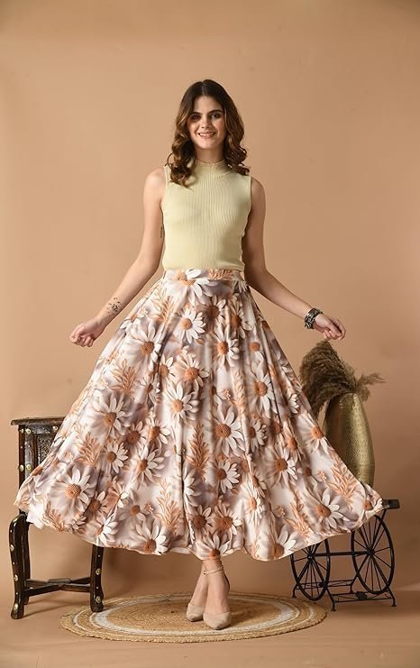 Women's designer lehanga style full flared printed skirts for women's/girls/ladies - Image 2