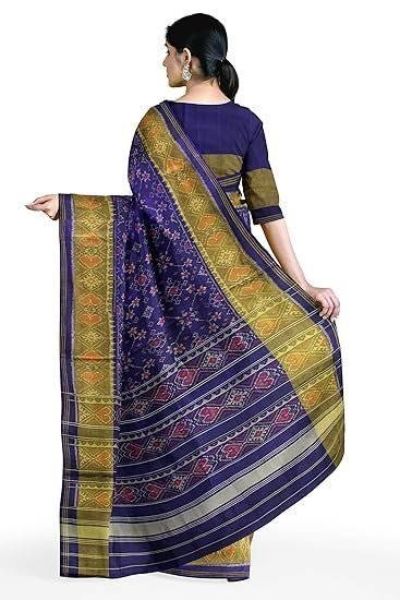 Women's garvi gurjari (a gujarat govt enterprise women blue shaded handloom single ikat silk patola saree (ggcsiks111) - Image 5