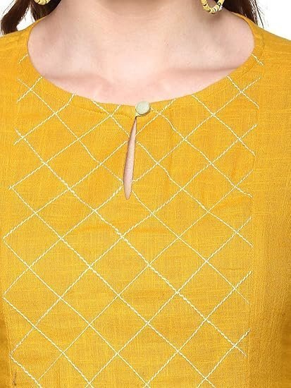 Women's idalia ethnic kurta set for women 3/4 sleeve, round neck cotton a-line solid kurta with palazzo pant set - Image 2
