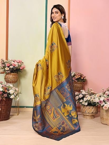 Women's sidhidata women's kanjivaram banarasi soft silk saree with unstitched blouse piece (silk box flower) - Image 3