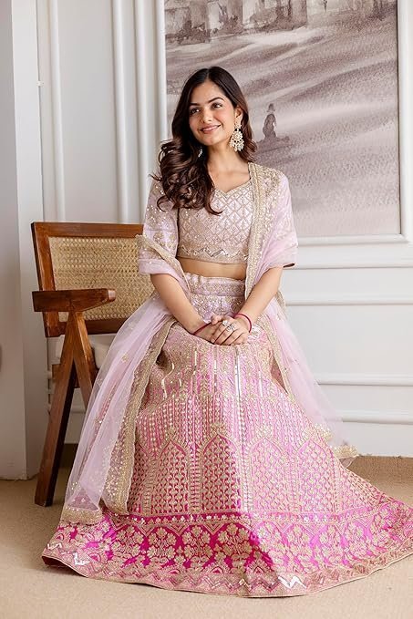 Women's trendmalls women's satin sequin embroidery bridal lehenga choli with net dupatta |bridal wedding lehenga choli for women - Image 3