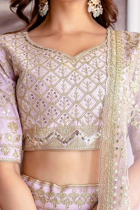 Women's trendmalls women's satin sequin embroidery bridal lehenga choli with net dupatta |bridal wedding lehenga choli for women - Image 2