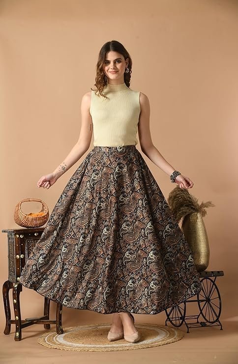 Women's women floral printed skirt | stylish a- line pleated skirt | party casual wear floor length skirt - Image 4