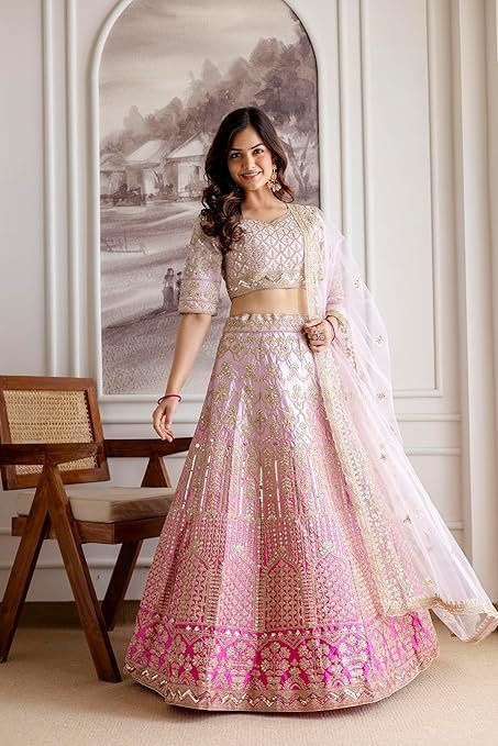 Women's trendmalls women's satin sequin embroidery bridal lehenga choli with net dupatta |bridal wedding lehenga choli for women - Image 5
