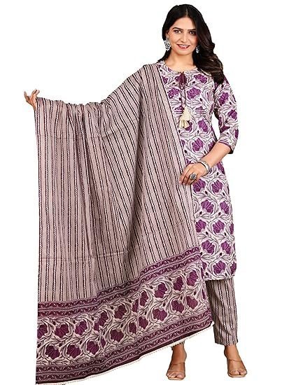Women's moajaza women's cotton handwork straight kurta with pant & dupatta - Image 2