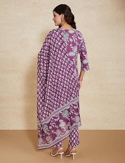 women's blend regular cotton rich printed kurta pant set with dupatta - Image 3