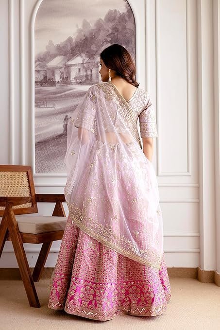 Women's trendmalls women's satin sequin embroidery bridal lehenga choli with net dupatta |bridal wedding lehenga choli for women - Image 6