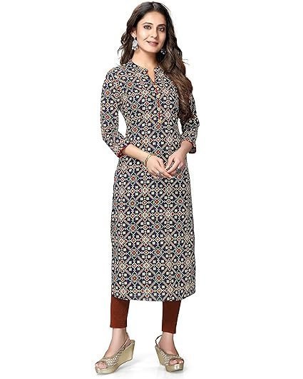 Women's rajnandini women's pure cotton jaipuri printed straight kurti (ready to wear; navy blue and red; s to 4xl)