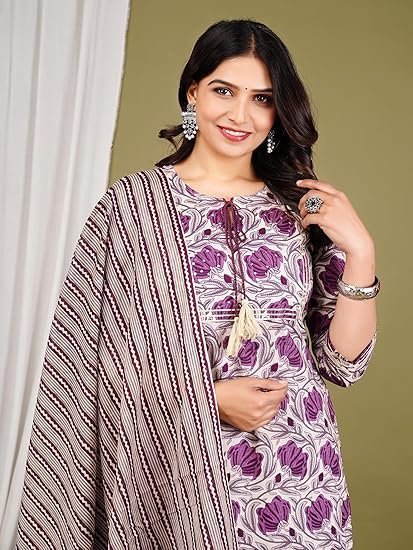 Women's moajaza women's cotton handwork straight kurta with pant & dupatta