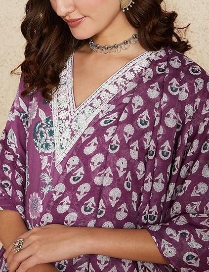 women's blend regular cotton rich printed kurta pant set with dupatta - Image 5