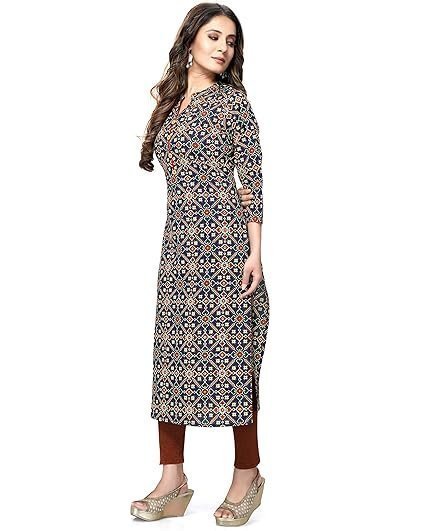 Women's rajnandini women's pure cotton jaipuri printed straight kurti (ready to wear; navy blue and red; s to 4xl) - Image 2