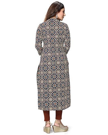 Women's rajnandini women's pure cotton jaipuri printed straight kurti (ready to wear; navy blue and red; s to 4xl) - Image 3
