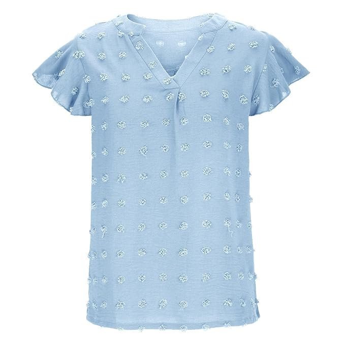 Women's V-Neck Pleated Ruffle Short Sleeve Chiffon Shirts Business Office Casual Top Shirts Fitted Tunic Blouse - Image 4