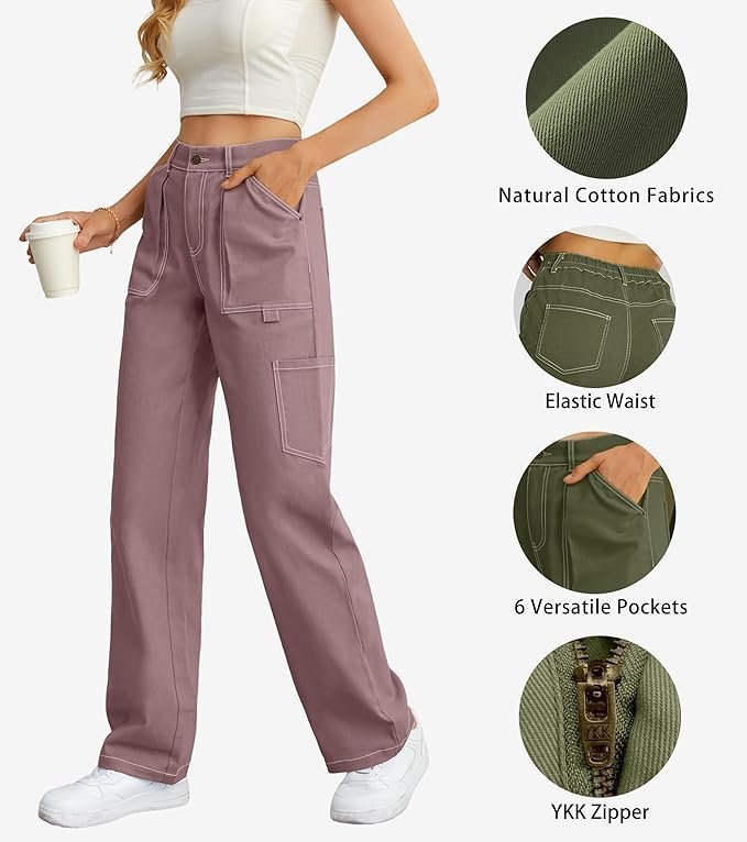 Women High Waisted Wide Leg Casual Pants Baggy Stretchy Trousers Y2K Streetwear with 6 Pockets - Image 2