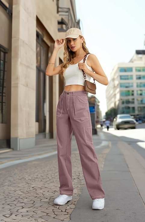 Women High Waisted Wide Leg Casual Pants Baggy Stretchy Trousers Y2K Streetwear with 6 Pockets - Image 3