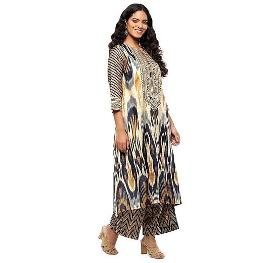 Women Geometric Printed Asymmetric Kurta Set - Image 4