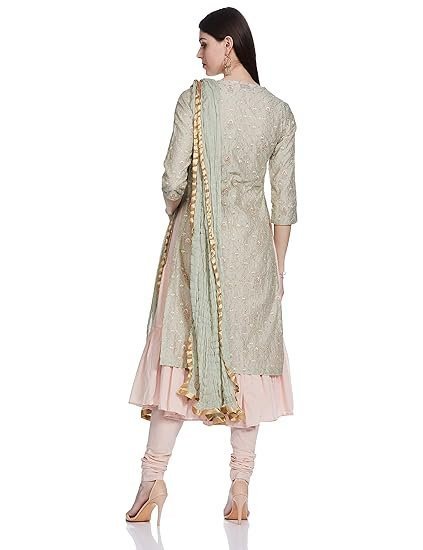 Women Double Layered Kurta Churidar Suit Set - Image 3
