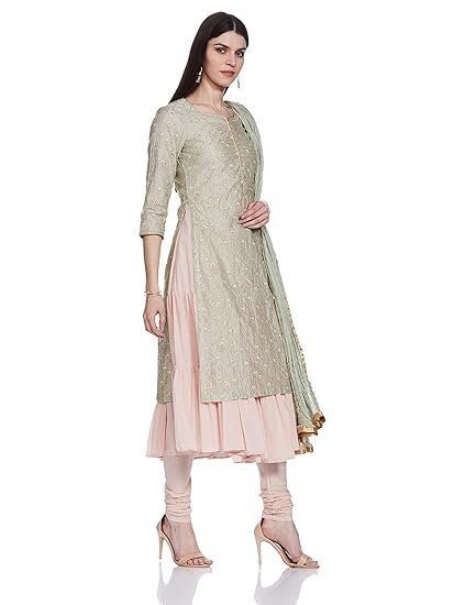 Women Double Layered Kurta Churidar Suit Set - Image 4