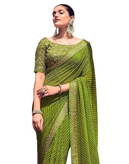 women's georgette bandhani printed saree with unstitched blouse piece - Image 6